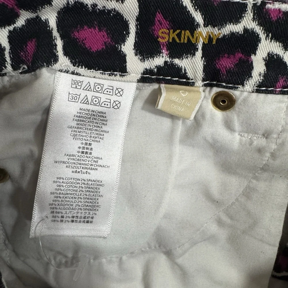 Michael Kors Leopard Print Skinny‎ Jeans Size 0 Pink & Black White Gold Mob Wife